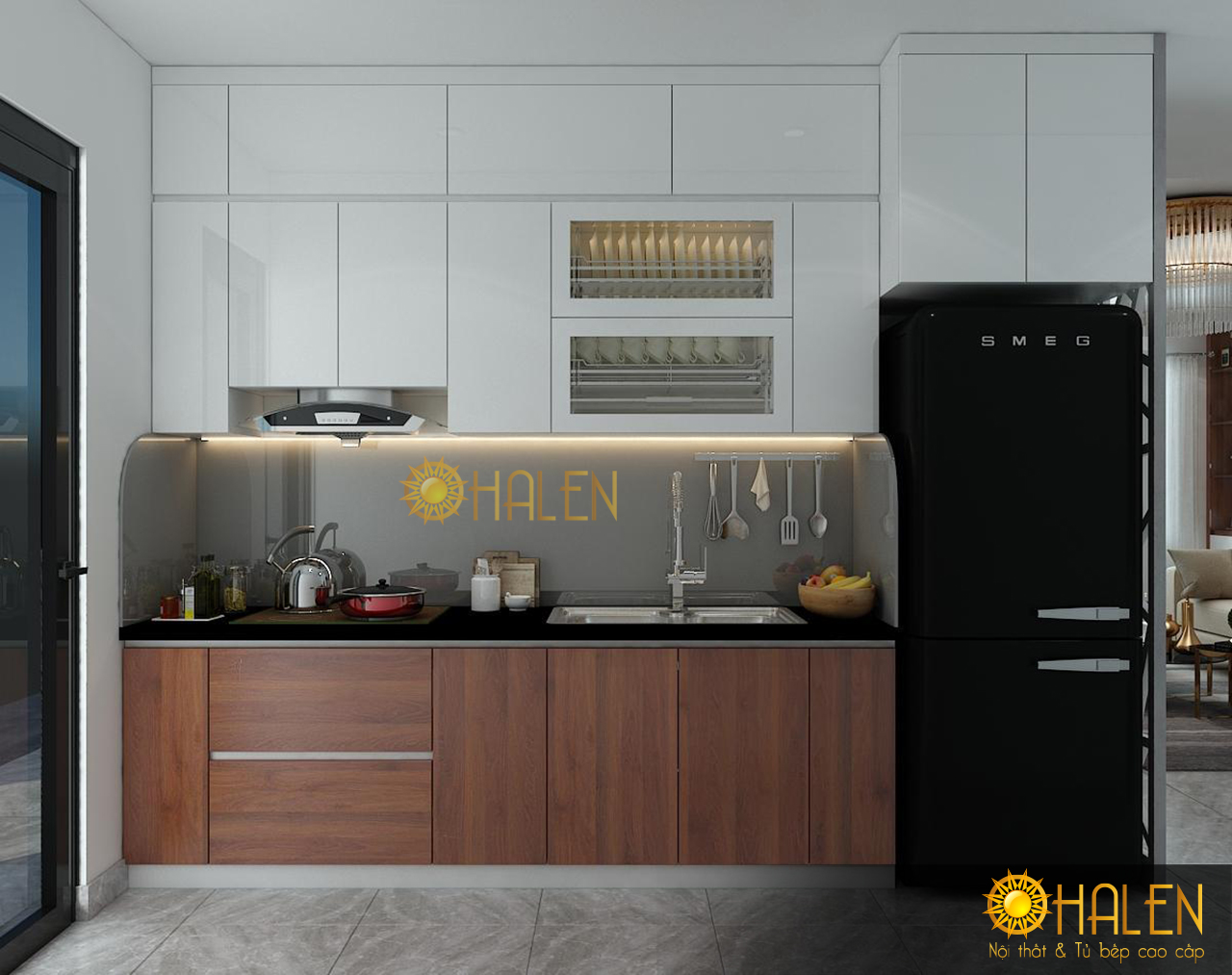 Tủ bếp Laminate thiết kế nhỏ gọn và thông minh - Cùng OHALEN tìm hiểu Laminate là gì ?