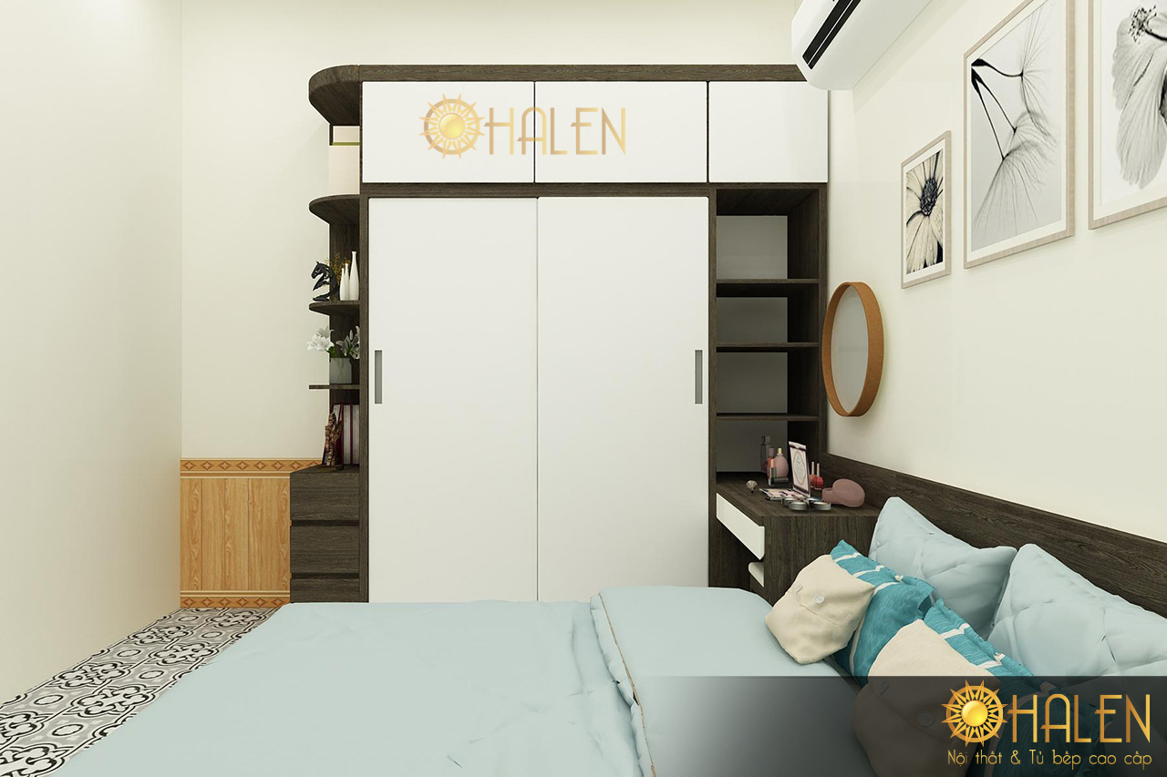 Thiết kế nội thất phòng ngủ chất liệu gỗ công nghiệp - OHALEN.VN