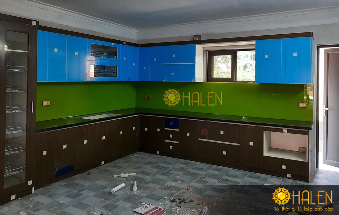 Tủ bếp Acrylic thi công hoàn thiện - nội thất OHALEN