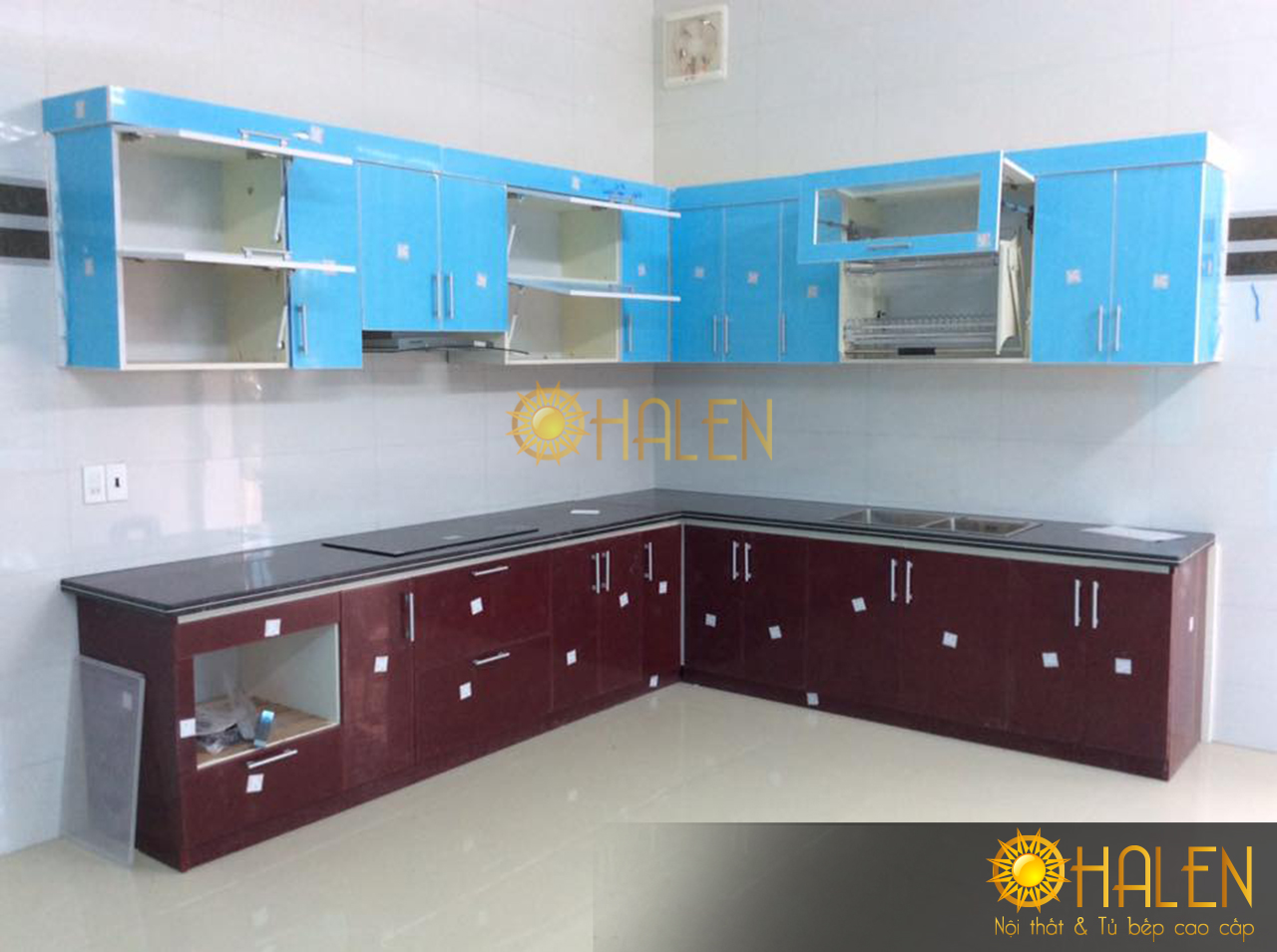 Bộ tủ bếp đã được thi công hoàn thiện - tủ bếp tại Văn Phú , Hà Đông