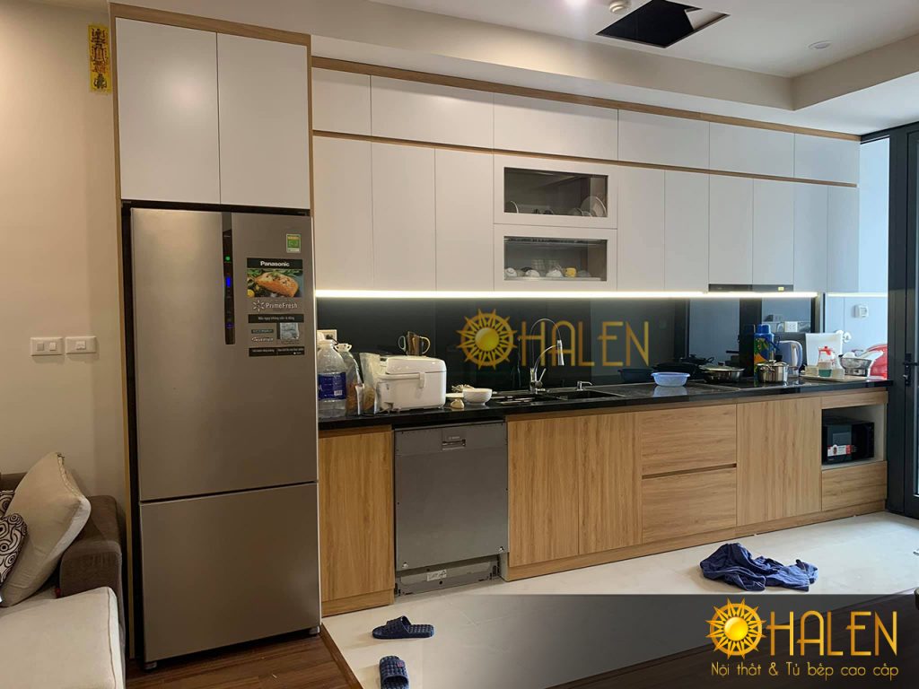 Tủ bếp Melamine OHALEN thi công hoàn thiện tại Thanh Trì, Hà Nội, gđ chị Hoài