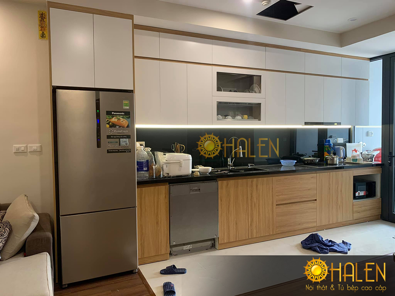 Tủ bếp Melamine OHALEN thi công hoàn thiện tại Thanh Trì, Hà Nội, gđ chị Hoài