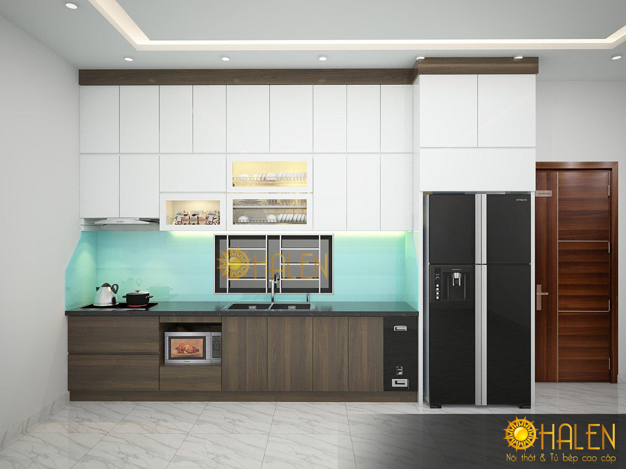Tủ bếp Laminate 2021 hình chữ i đơn giản, hiện đại và tiện nghi không giờ bị lỗi mốt