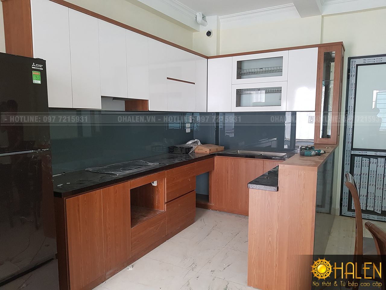 Công trình tủ bếp Melamine thi công hoàn thiện tại Đống Đa, Hà Nội