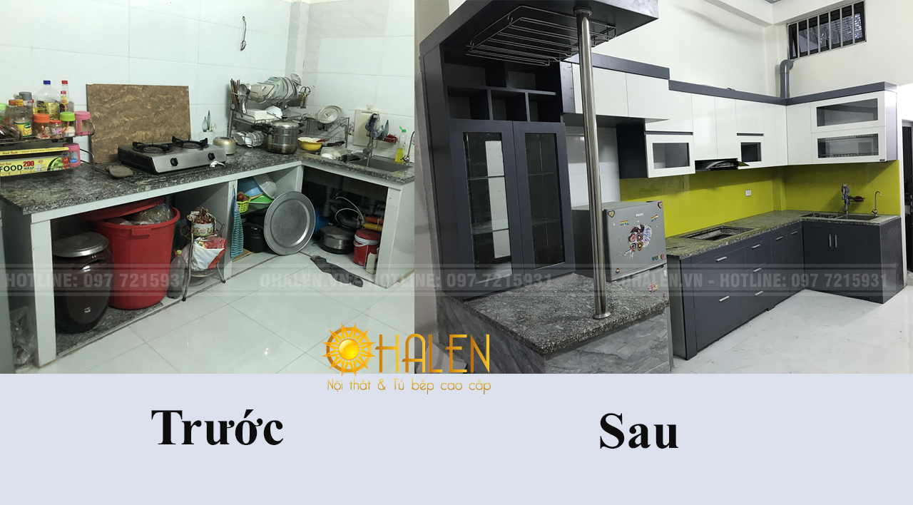 Tủ bếp khung bê tông được OHALEN lắp đặt hoàn thiện