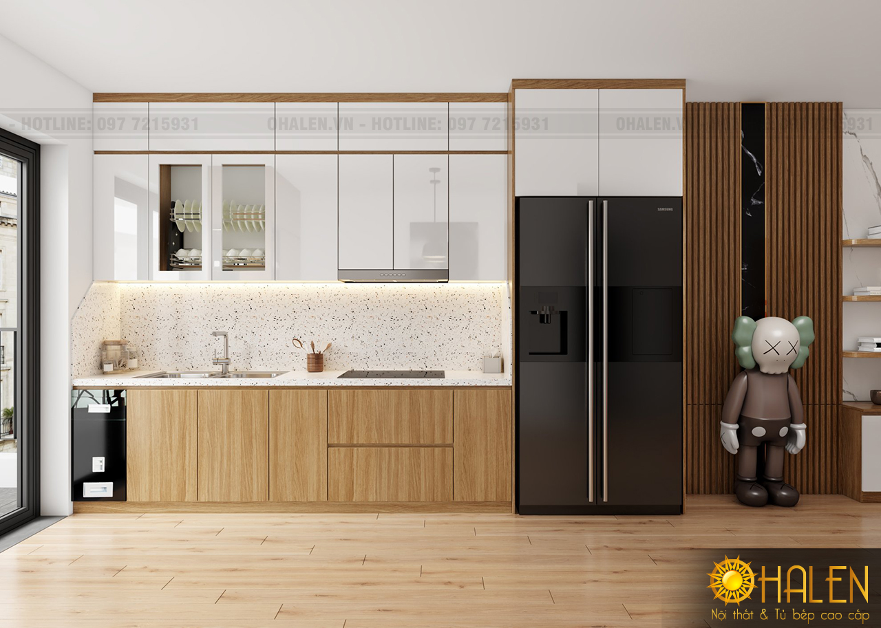 Thiết kế hiện đại và đầy đủ công năng sử dụng, tủ bếp Melamine hiện nay rất được ưa chuộng vì giá thành rẻ