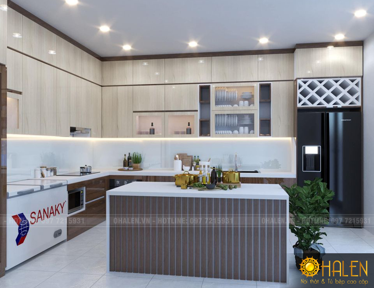 Mẫu tủ bếp Laminate kết hợp bàn đảo tiện lợi cho không gian bếp nhà bạn - mẫu tủ bếp 2022 đẹp tại OHALEN