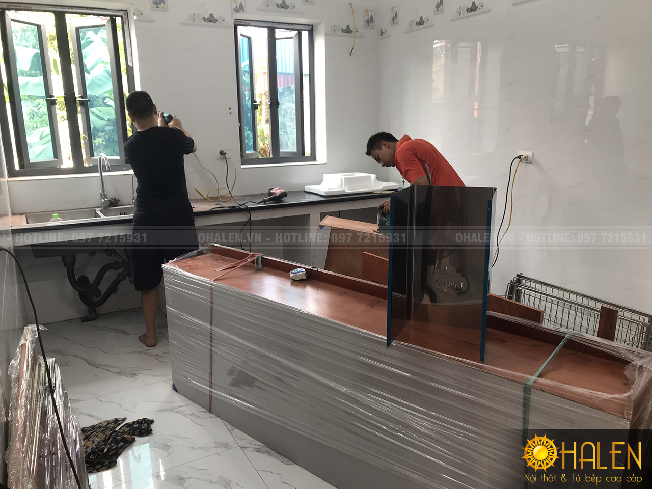 Bắt đầu quá trình lắp đặt tủ bếp tại Sóc Sơn - Hà Nội , gđ anh Liêm